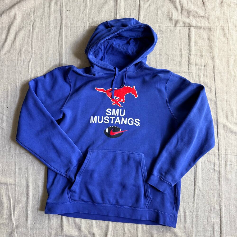 Nike Sweatshirt Men's XL SMU Mustangs NCAA Blue Fleece Pullover Hoodie Blue Gym